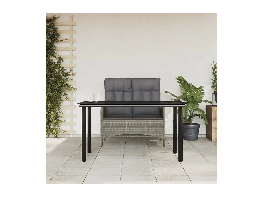Ensemble à manger jardin et coussins 2 pcs gris rotin