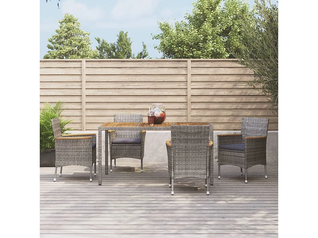 Set da Pranzo da Giardino 5 pz con Cuscini in Polyrattan Grigio
