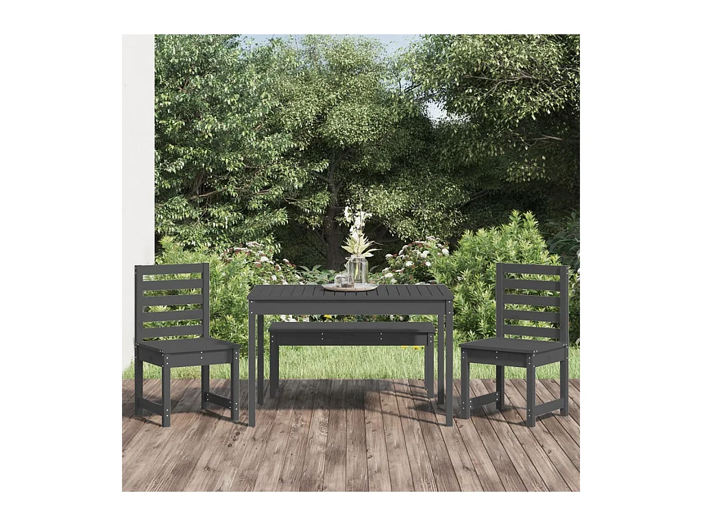 Ensemble à manger de jardin 4 pcs gris bois massif de pin