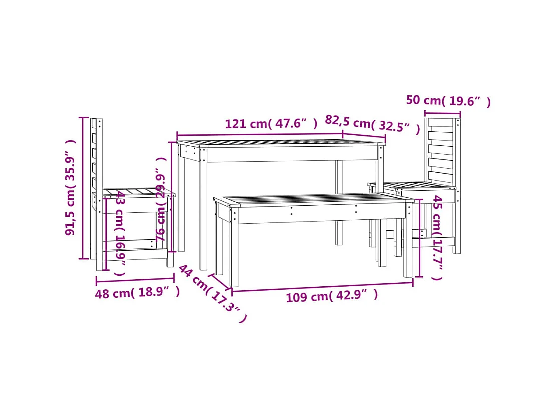 Ensemble à manger de jardin 4 pcs gris bois massif de pin