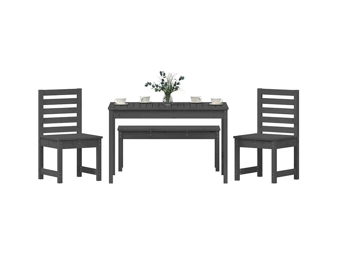 Ensemble à manger de jardin 4 pcs gris bois massif de pin