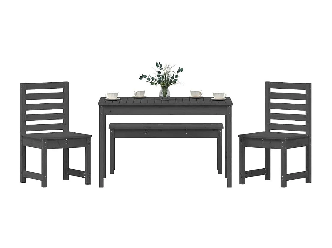 Ensemble à manger de jardin 4 pcs gris bois massif de pin