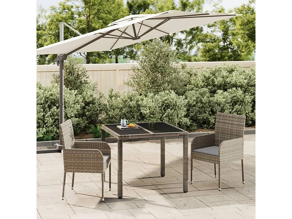 3-tlg. Garten-Essgruppe mit Kissen Grau Poly Rattan