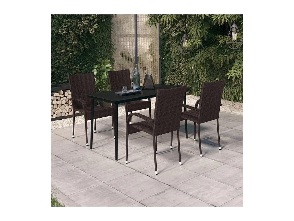 Ensemble à manger de jardin 5 pcs Marron et noir