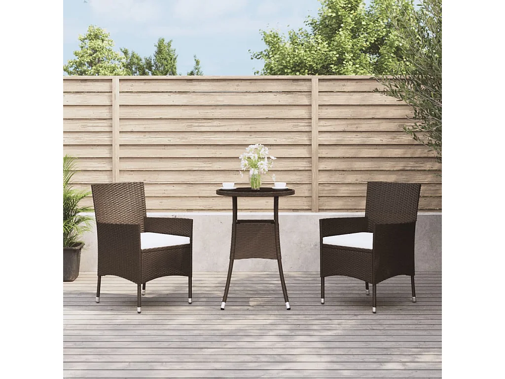 Ensemble de bistro de jardin 3 pcs coussins marron poly rotin