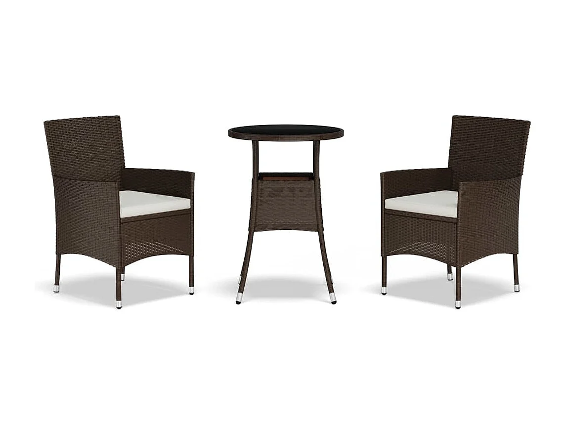 Ensemble de bistro de jardin 3 pcs coussins marron poly rotin