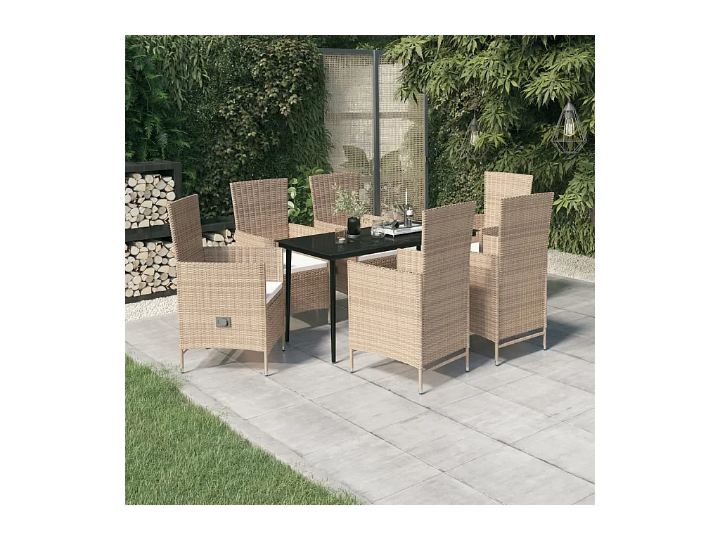 Ensemble à manger de jardin avec coussins 7 pcs Beige