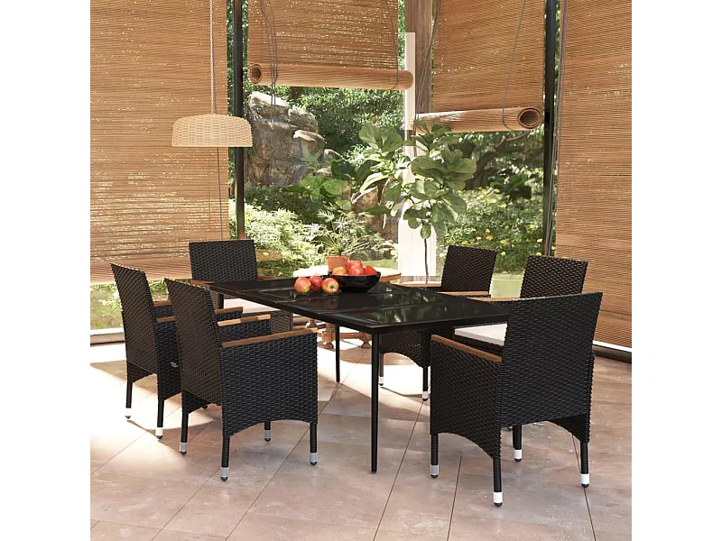 Ensemble à manger de jardin avec coussins 7 pcs Noir