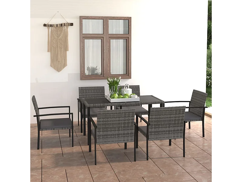 Ensemble à manger de jardin 7 pcs Résine tressée Gris