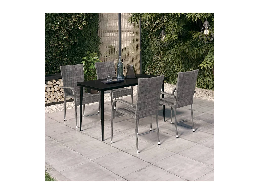 Ensemble à manger de jardin 5 pcs Gris et noir