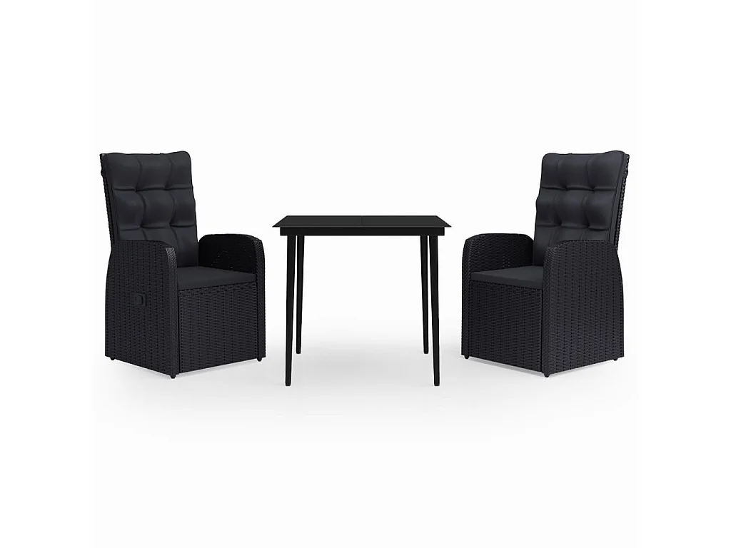 Set da Pranzo da Giardino 3 pz con Cuscini Nero