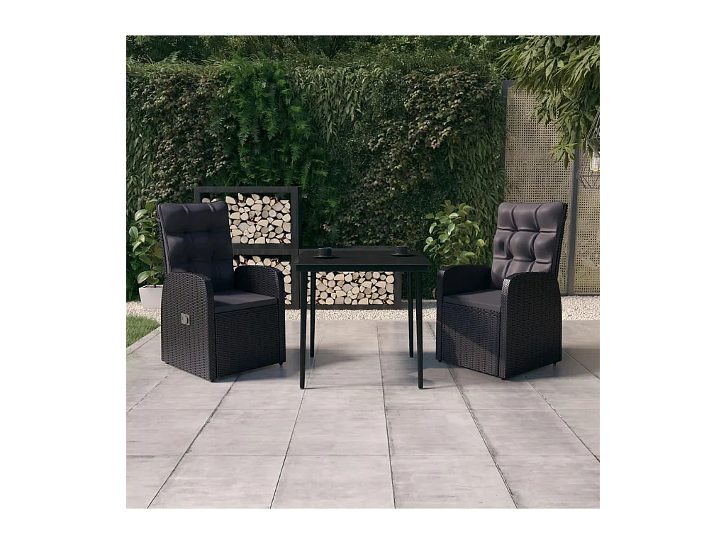 Ensemble à manger de jardin avec coussins 3 pcs noir