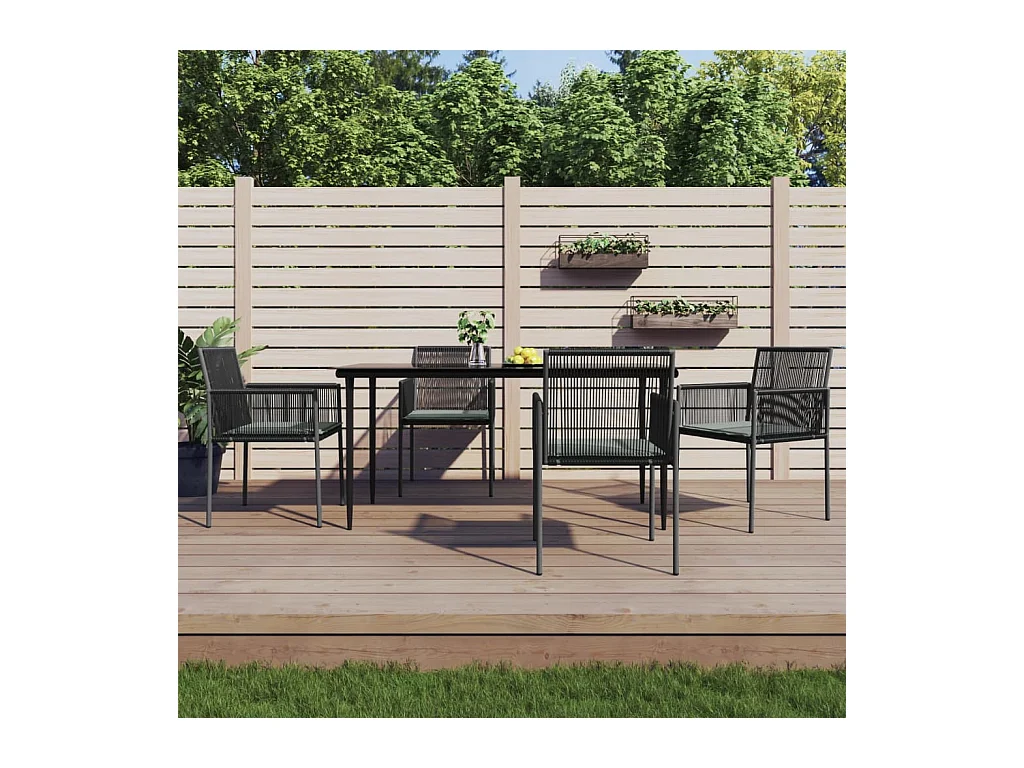 Ensemble à manger de jardin coussins 5pcs noir rotin et acier