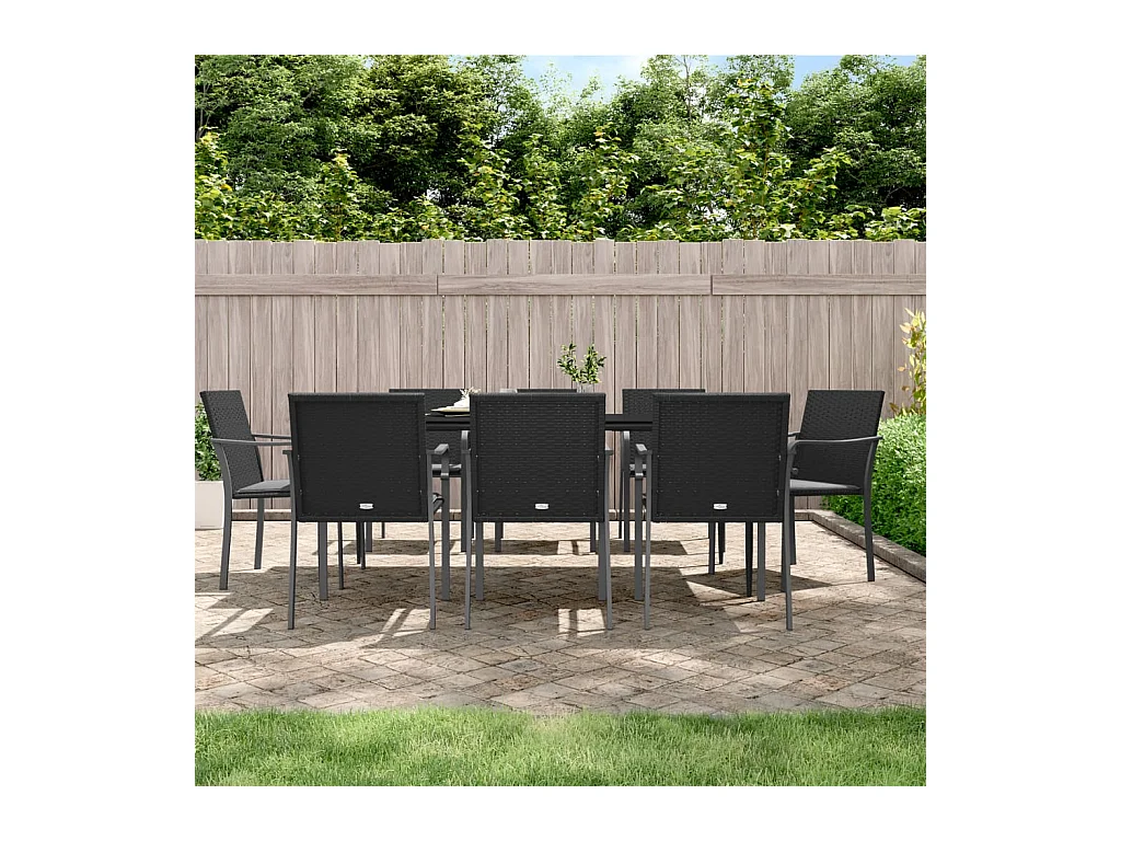Ensemble à manger de jardin 9 pcs coussins résine tressée acier