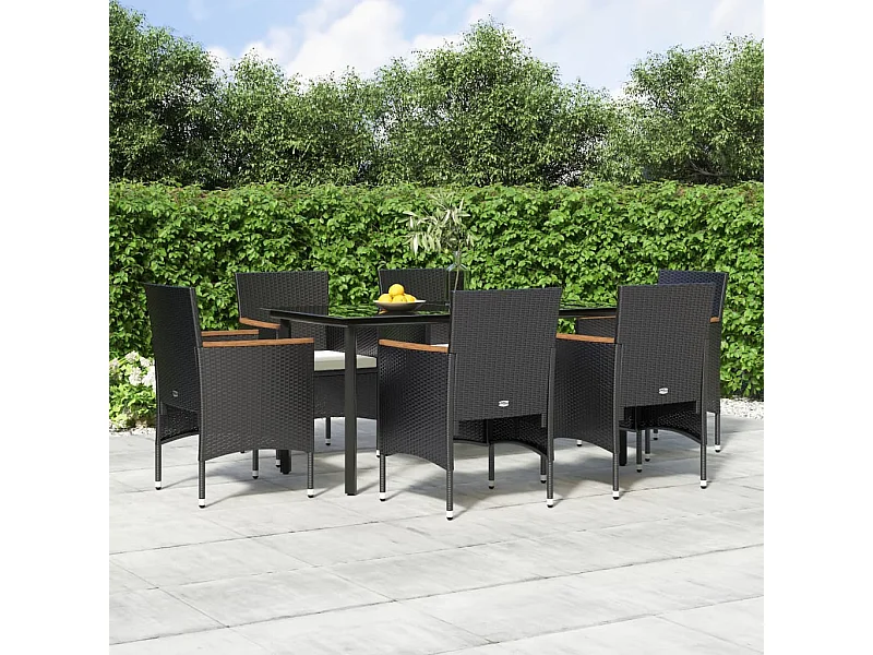 Ensemble à manger de jardin avec coussins 7 pcs Noir