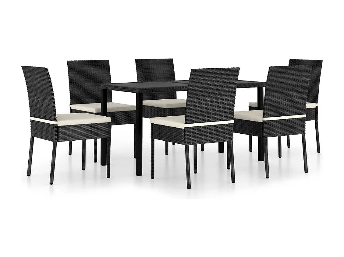 7 pcs conjunto de jantar para jardim vime PE preto