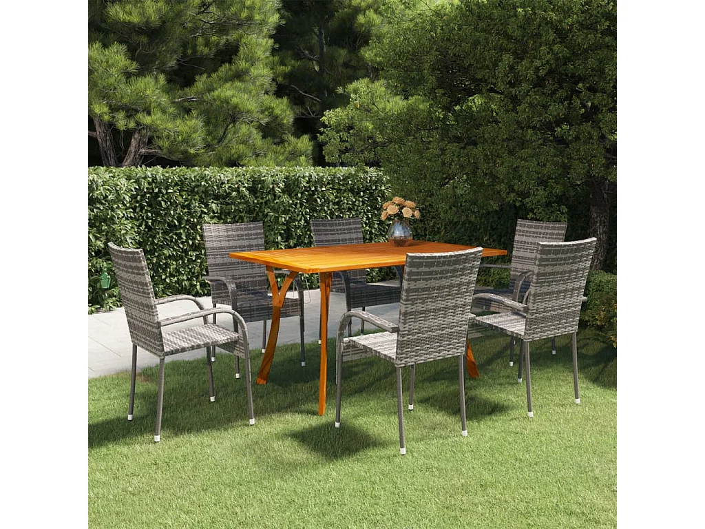 Set da Pranzo per Giardino 7 pz Grigio