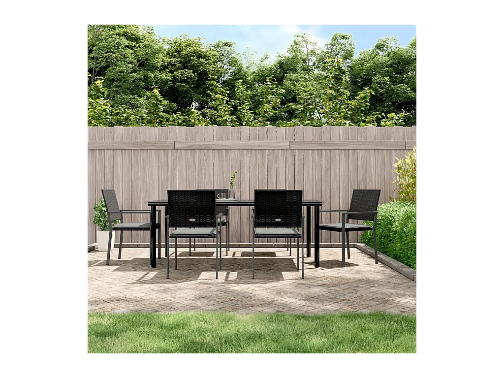 Ensemble à manger de jardin 7 pcs coussins résine tressée acier