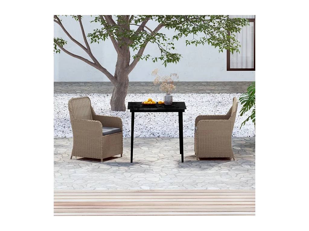 Ensemble à manger de jardin avec coussins 3 pcs marron