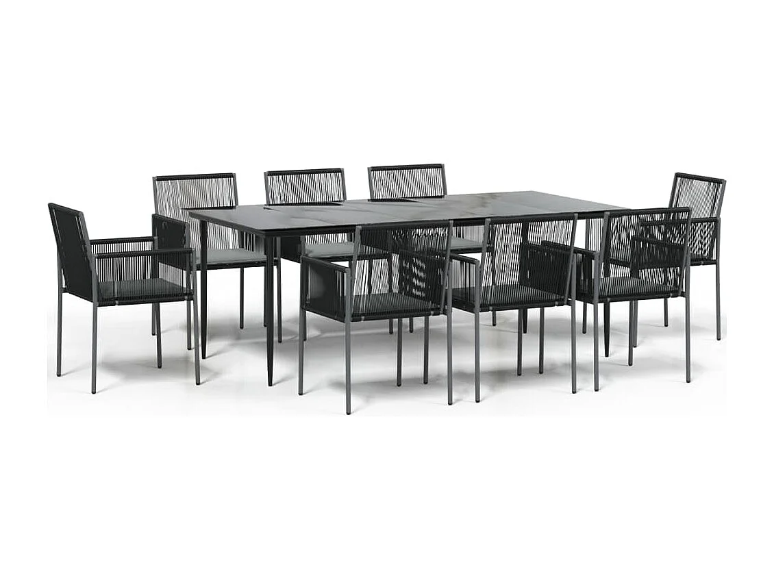 Ensemble à manger de jardin 9 pcs coussins noir rotin et acier