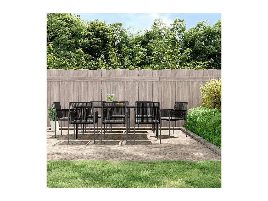 Ensemble à manger de jardin 9 pcs coussins noir rotin et acier