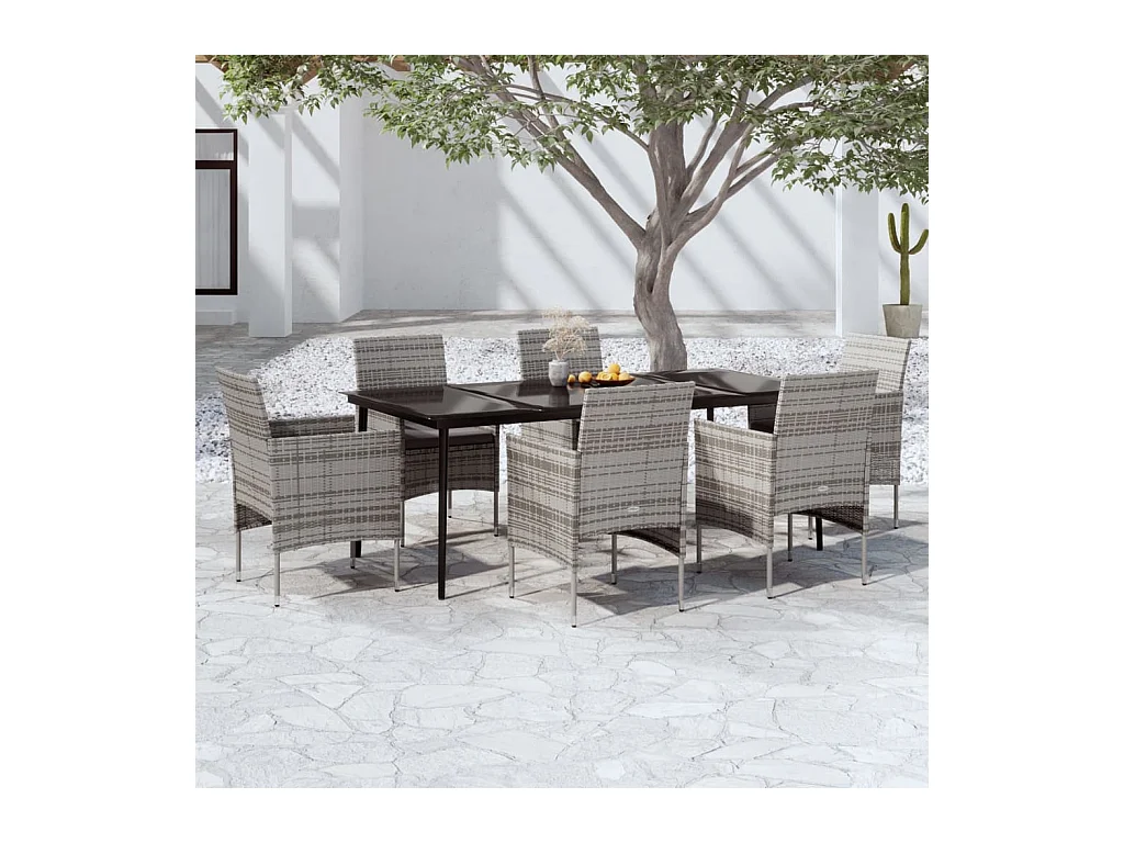 Set da Pranzo da Giardino 7 pz con Cuscini Grigio e Nero