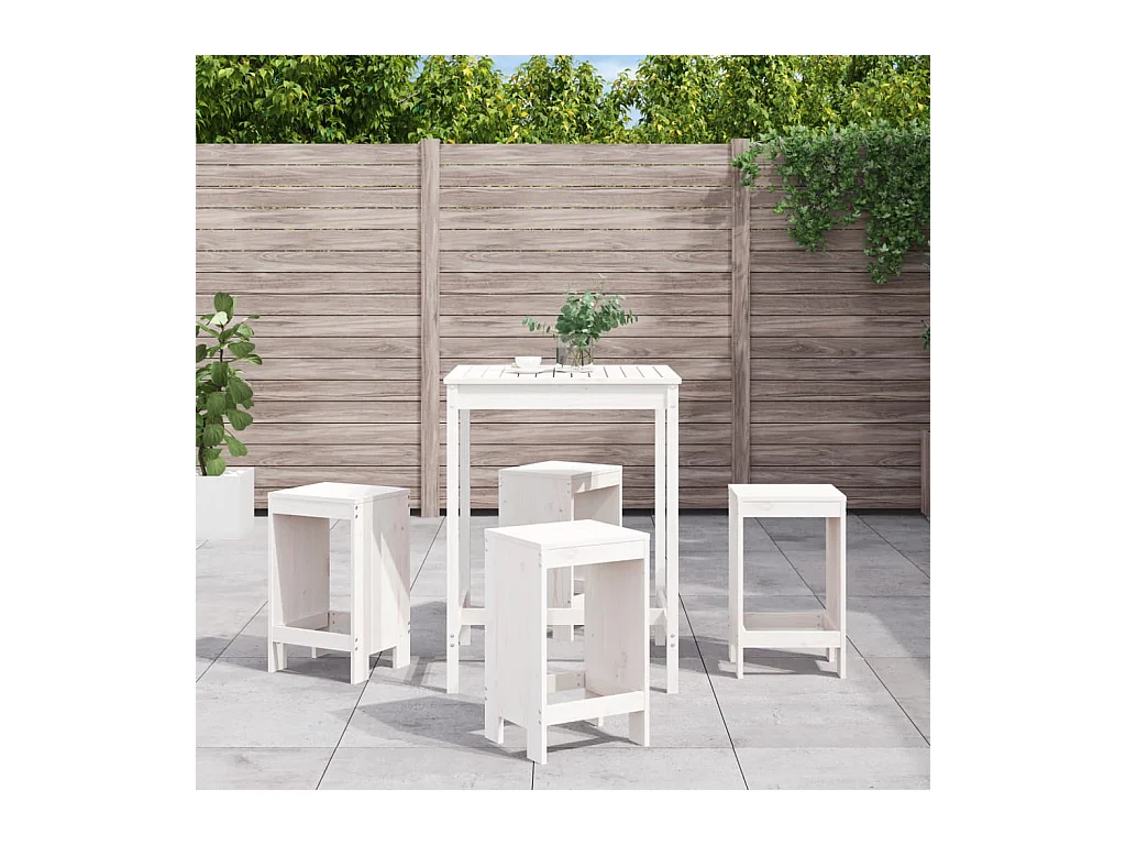 Ensemble de bar de jardin 5 pcs blanc bois massif de pin