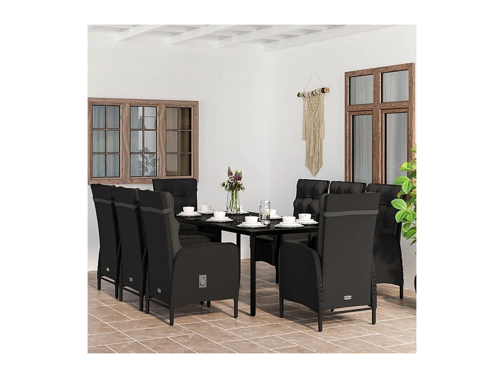 Ensemble à manger de jardin avec coussins 9 pcs noir