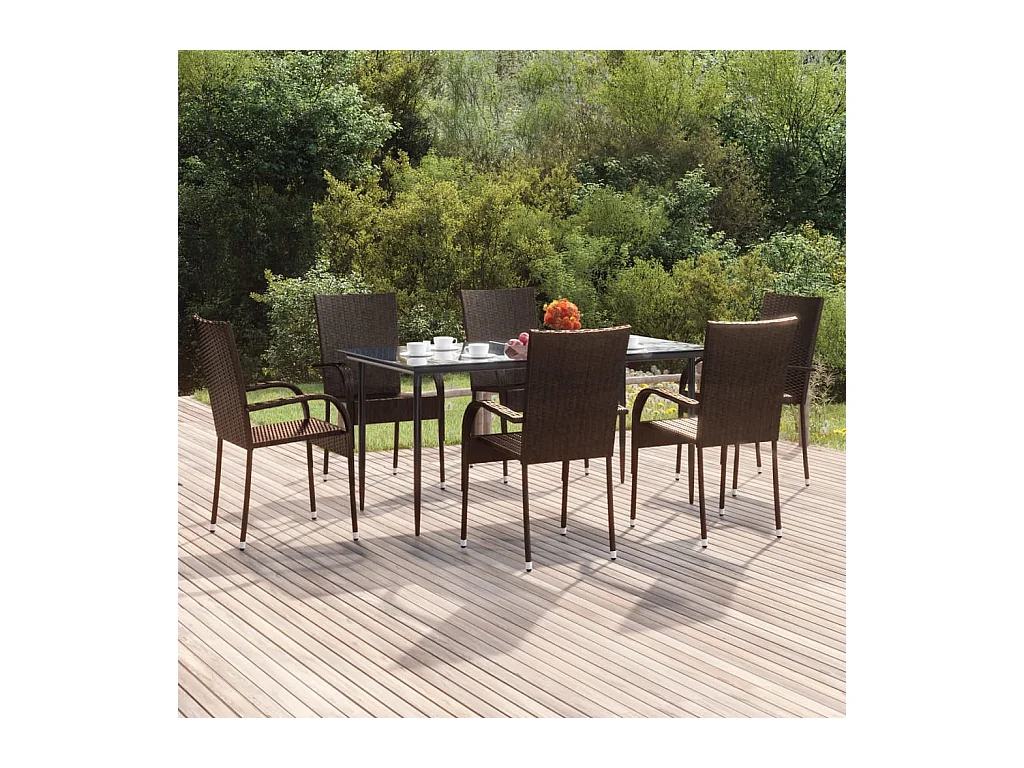 Ensemble à manger de jardin 7 pcs Marron Résine tressée