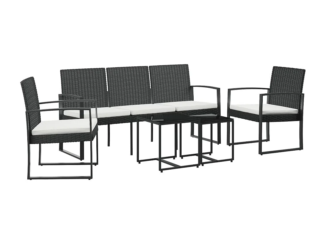 5-delige Tuinset met kussens polypropeen rattan zwart
