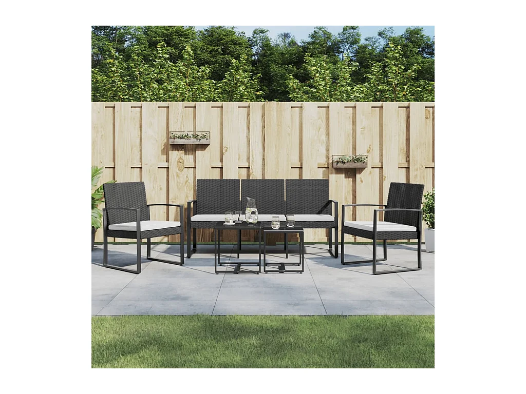 Ensemble à manger de jardin avec coussins 5 pcs noir rotin PP