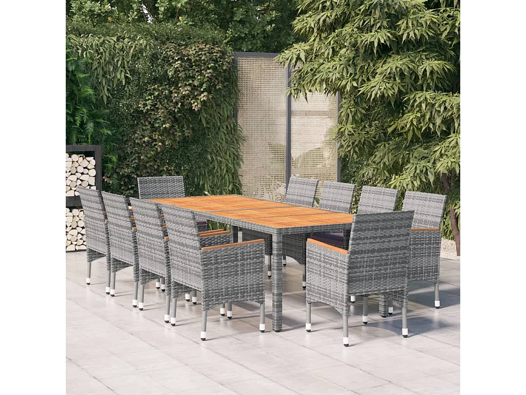 11-tlg. Garten-Essgruppe Poly Rattan Grau