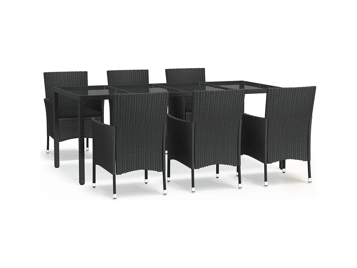 Ensemble à manger de jardin coussins 7pcs Noir Résine tressée