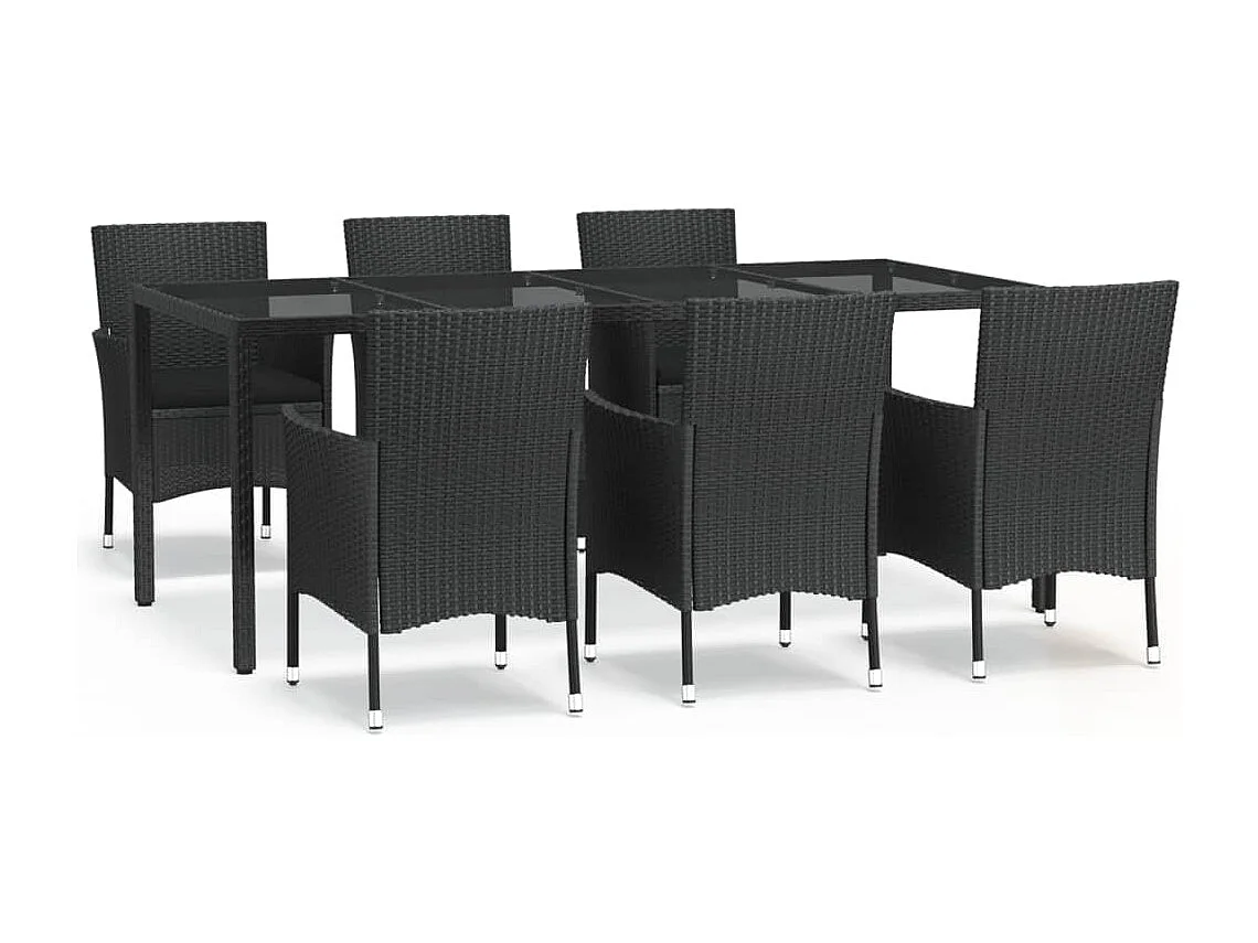 Ensemble à manger de jardin coussins 7pcs Noir Résine tressée