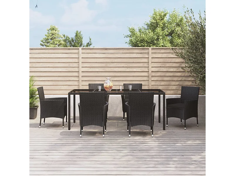 7-delige Tuinset met kussens poly rattan zwart