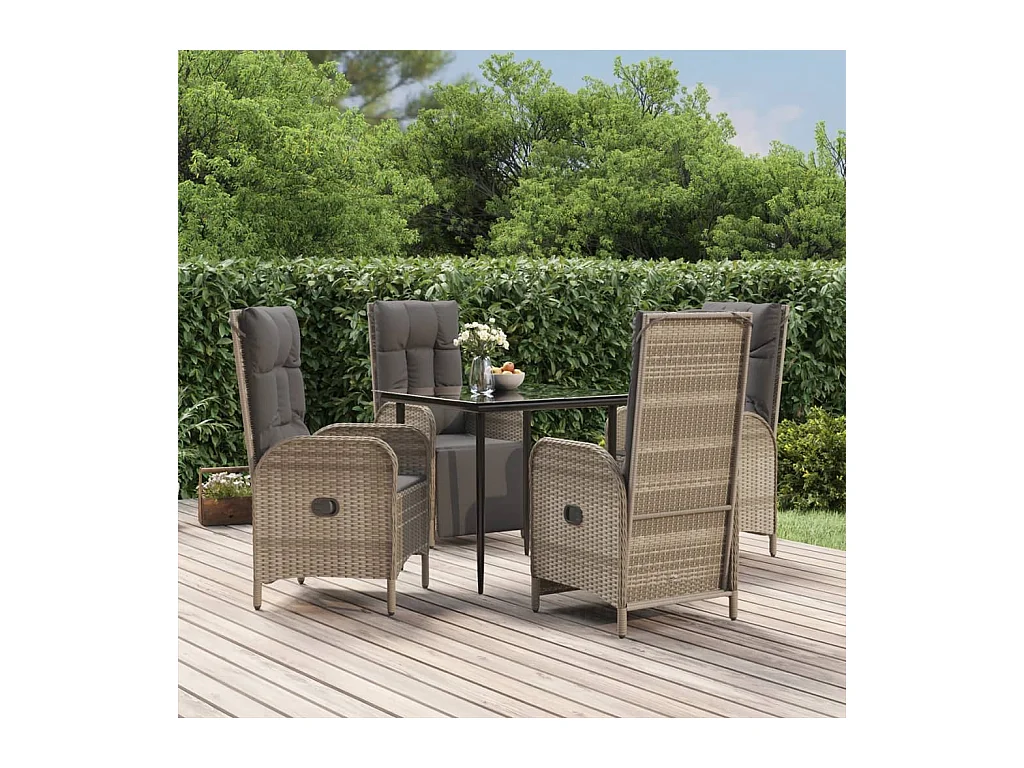 Ensemble à manger de jardin coussins 5 pcs noir et gris