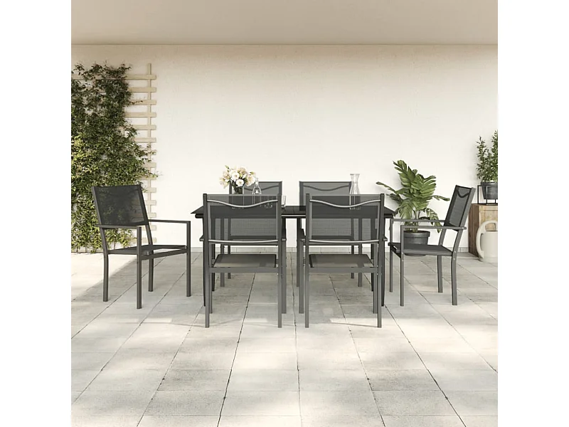 7-delige Tuinset textileen en staal zwart