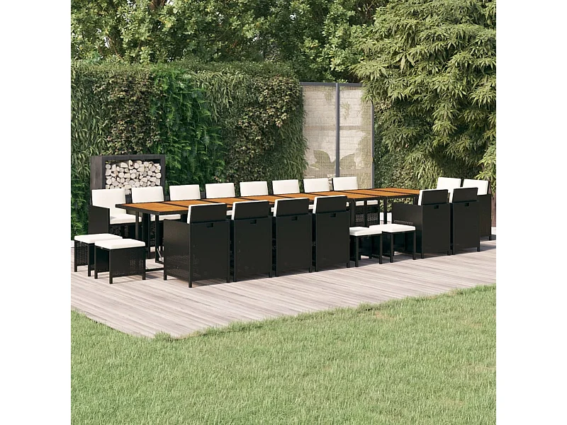 21-tlg. Garten-Essgruppe mit Kissen Schwarz Poly Rattan