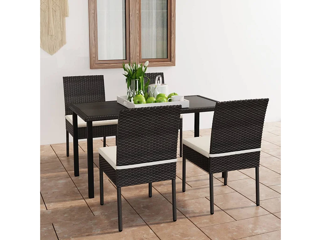 Set da Pranzo da Giardino 5 pz in Polyrattan Nero