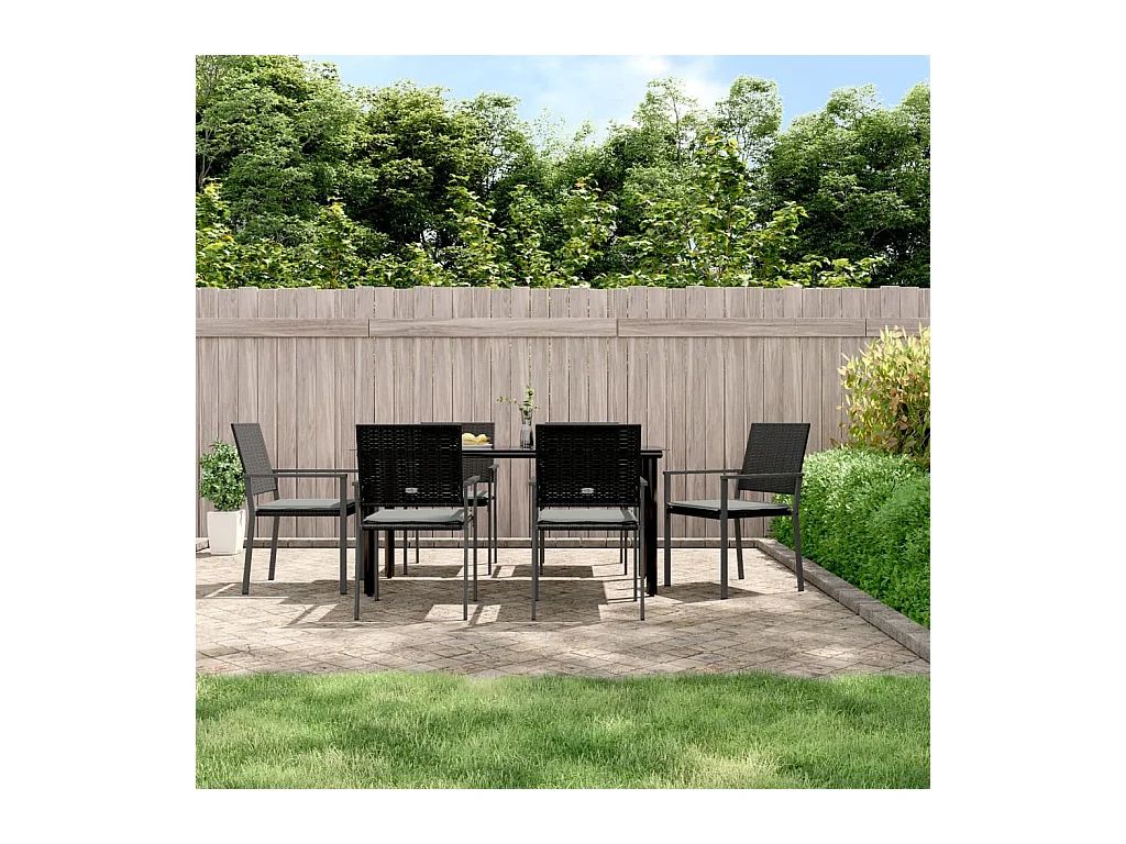 Ensemble à manger de jardin 7 pcs coussins résine tressée acier