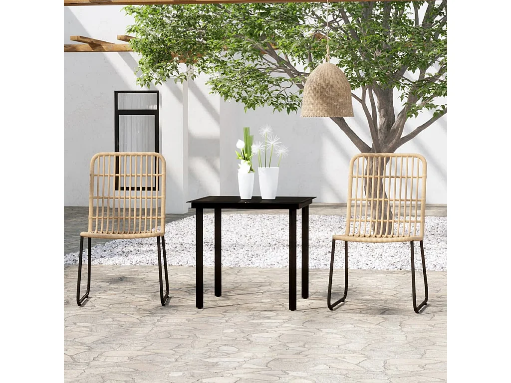 3 pcs conjunto de jantar para jardim cor de carvalho