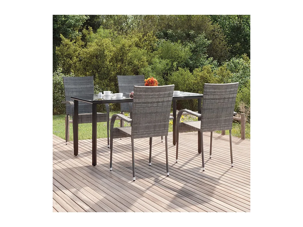 Ensemble à manger de jardin 5 pcs Gris Résine tressée