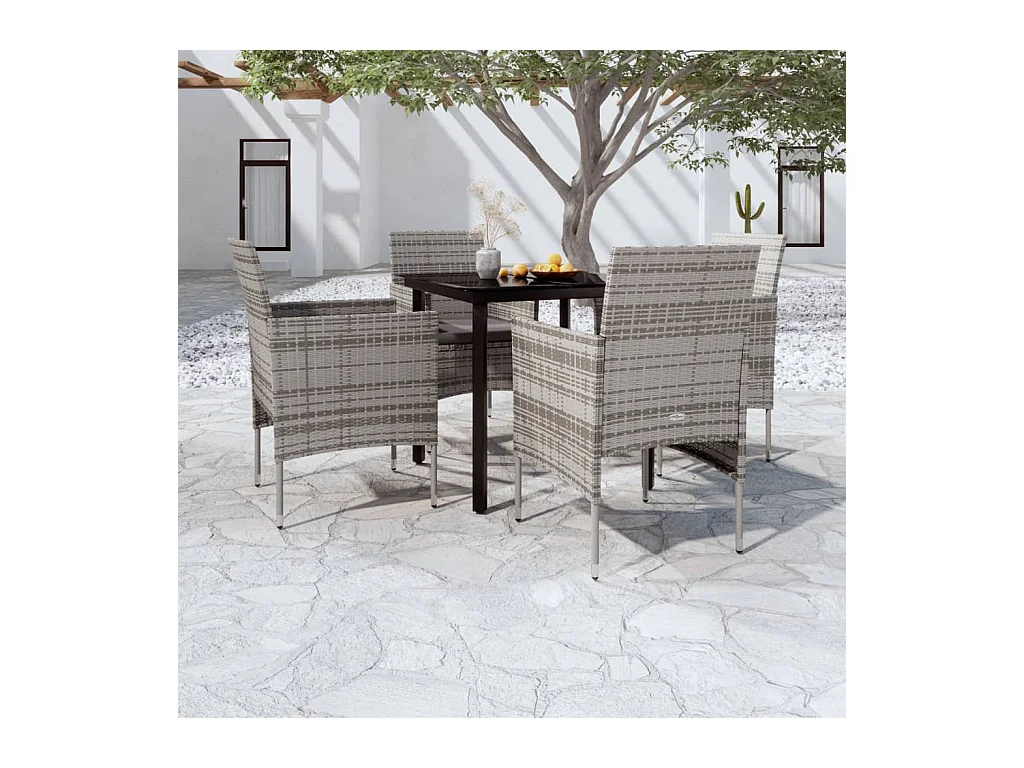 Ensemble à manger de jardin et coussins 5pcs Gris/noir