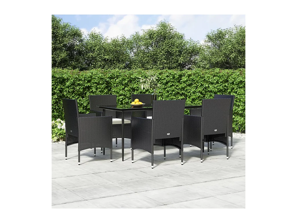 Ensemble à manger de jardin avec coussins 7 pcs Noir