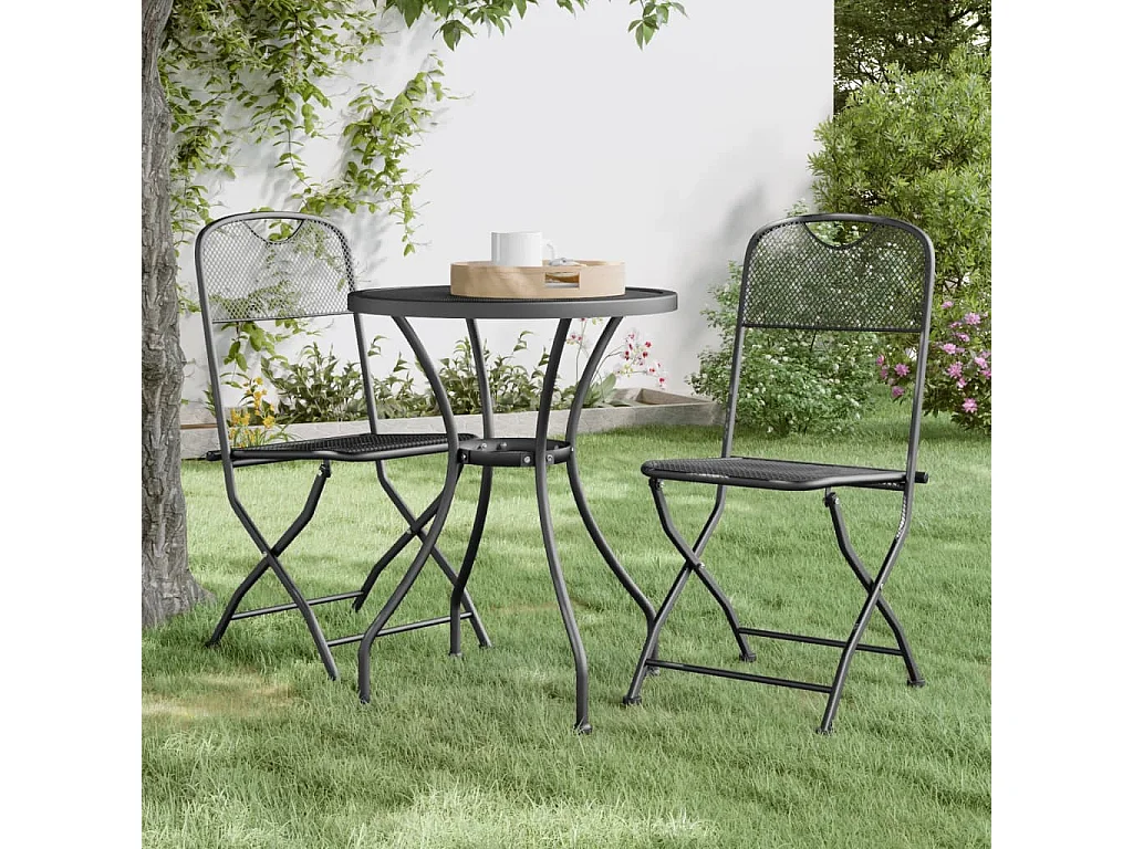Set da Pranzo per Giardino 3pz Rete Metallica Espansa Antracite