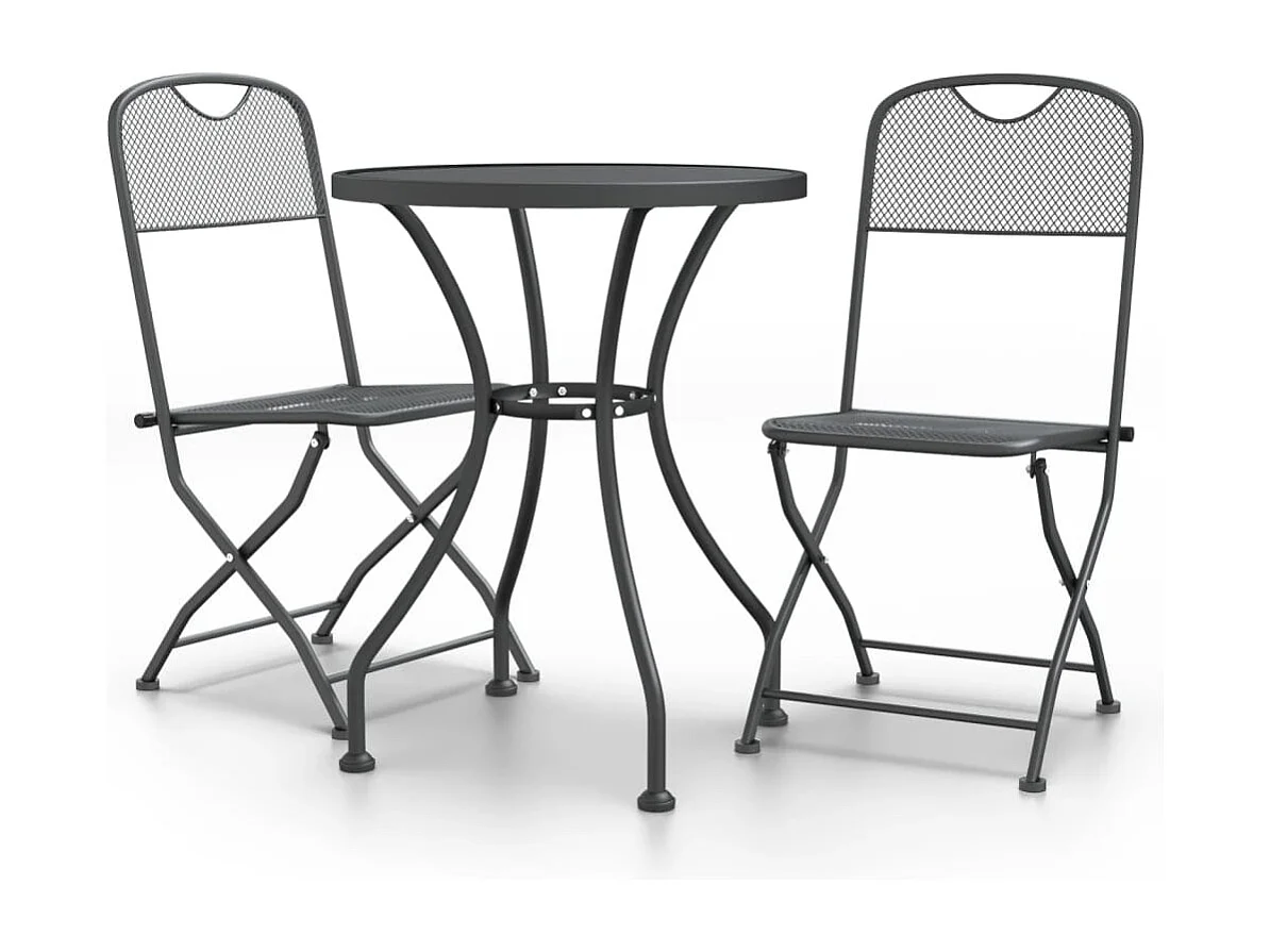 Set da Pranzo per Giardino 3pz Rete Metallica Espansa Antracite