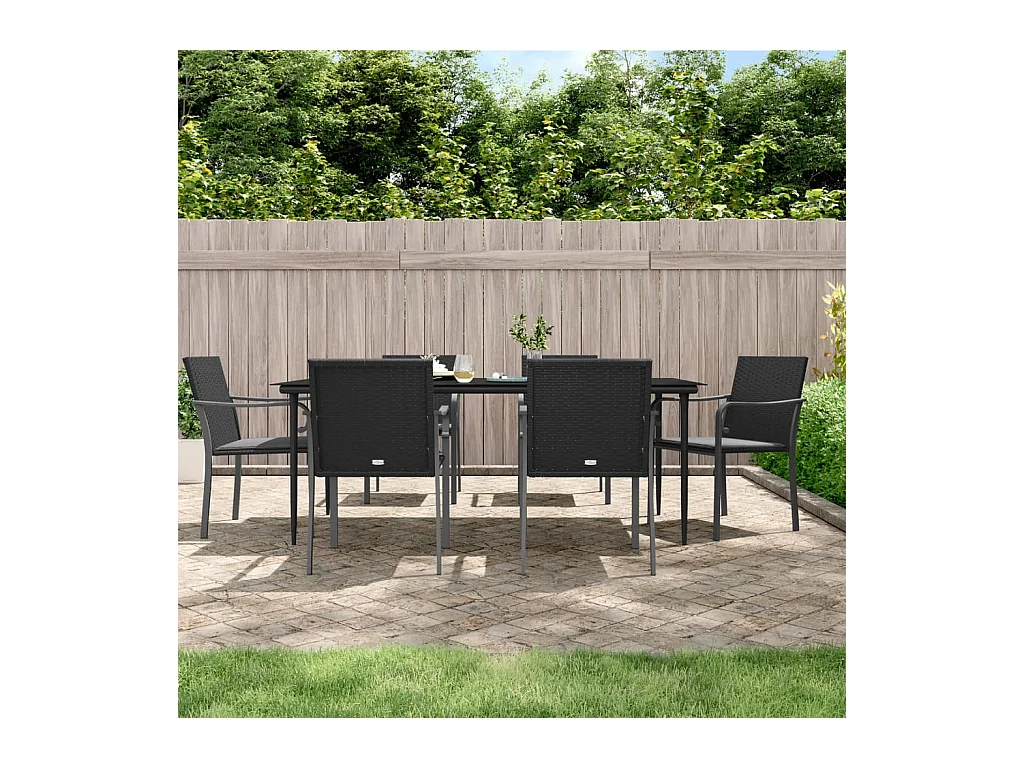 Ensemble à manger de jardin 7 pcs coussins résine tressée acier