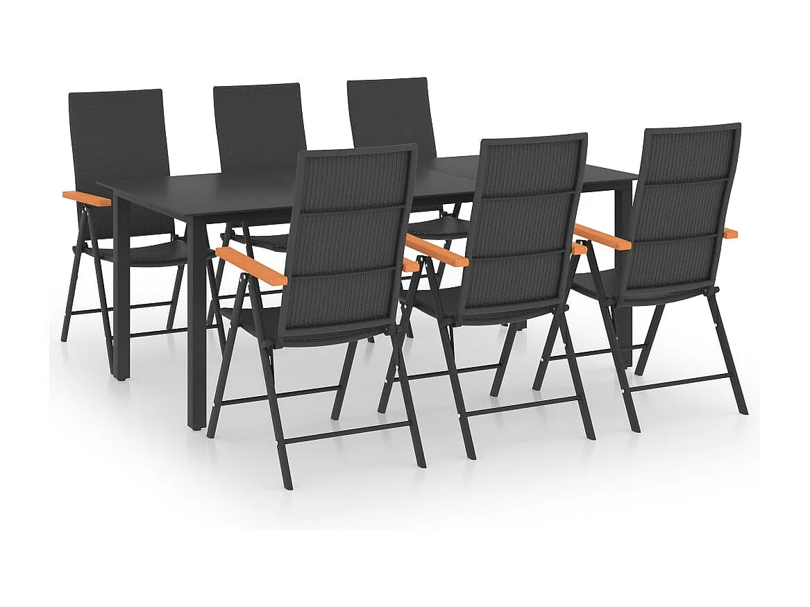 Ensemble à manger de jardin 7 pcs noir et marron