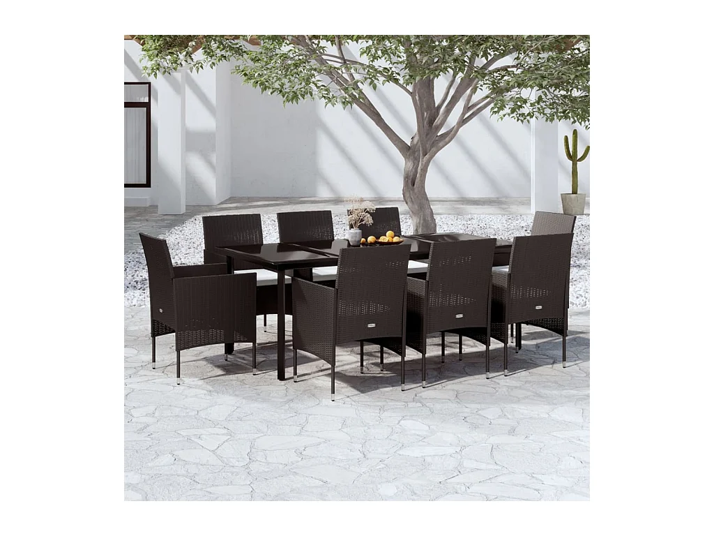Set da Pranzo da Giardino 9 pz con Cuscini Nero