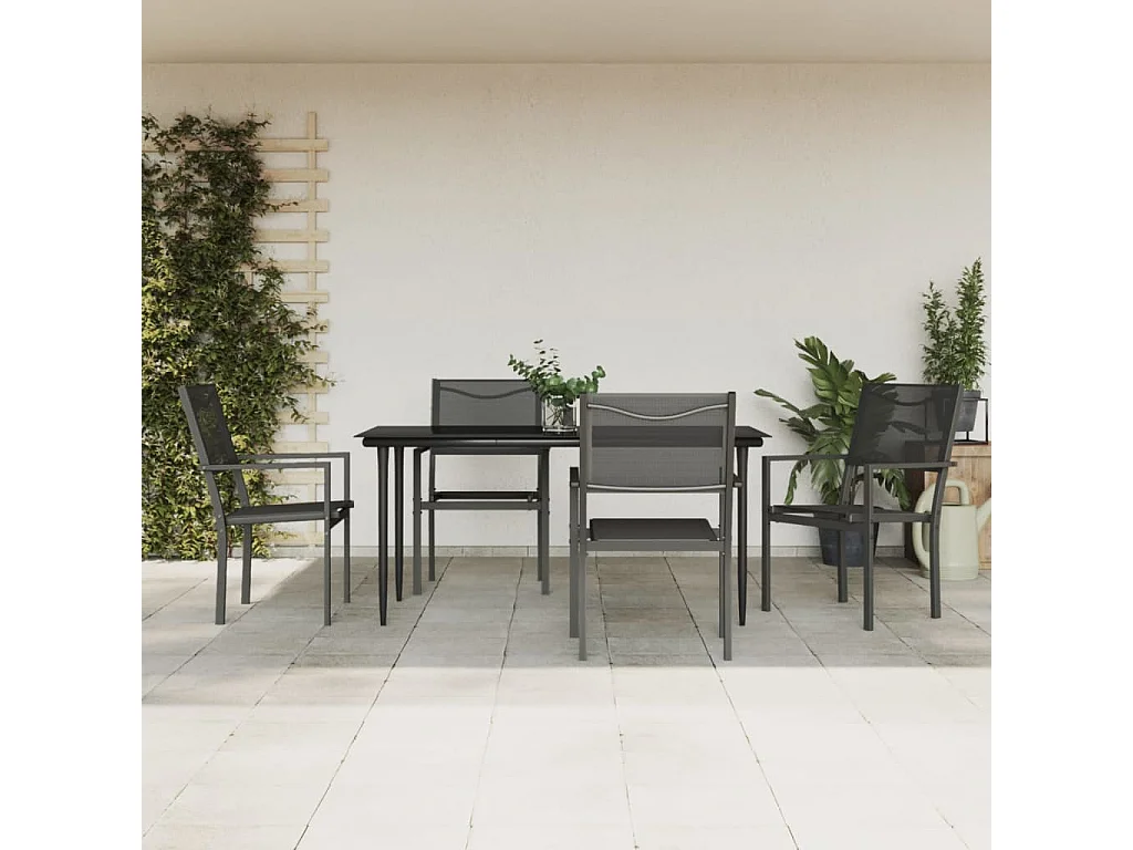 5 pcs conjunto de jantar para jardim aço e textilene preto